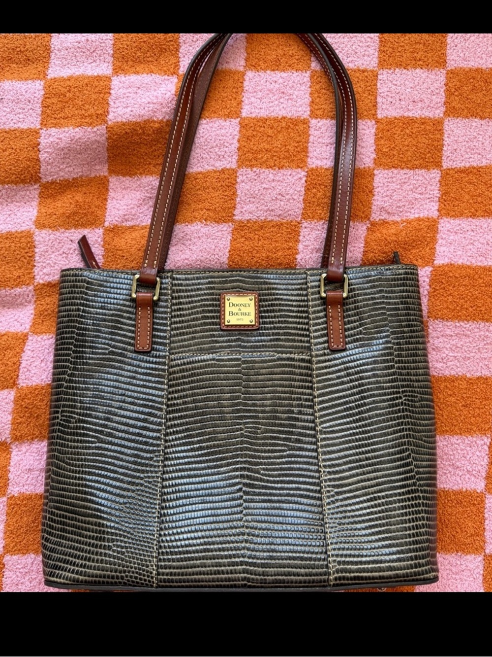 Dooney & Bourke Lizard-Embossed Tote with Brown Straps